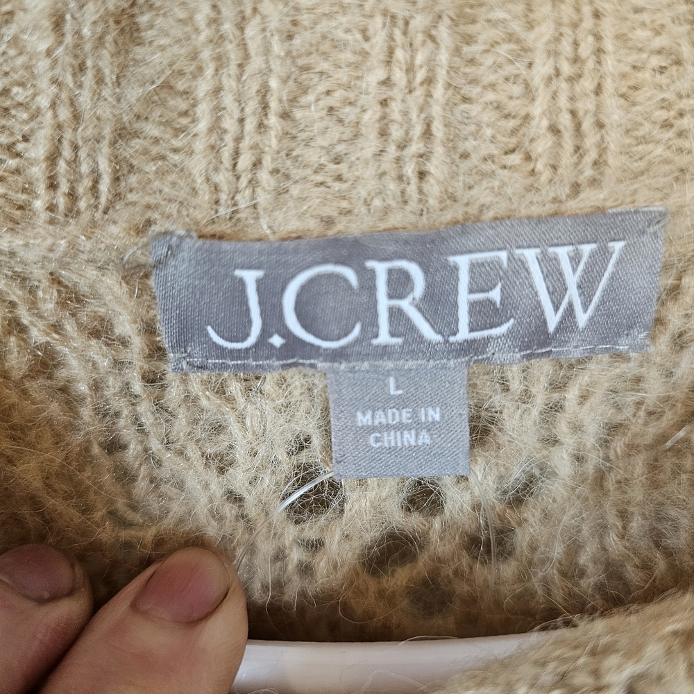 J. Crew Eyelash Knit Eyelet Pullover Alpaca Wool Blend Tan Sweater - Picture 6 of 9